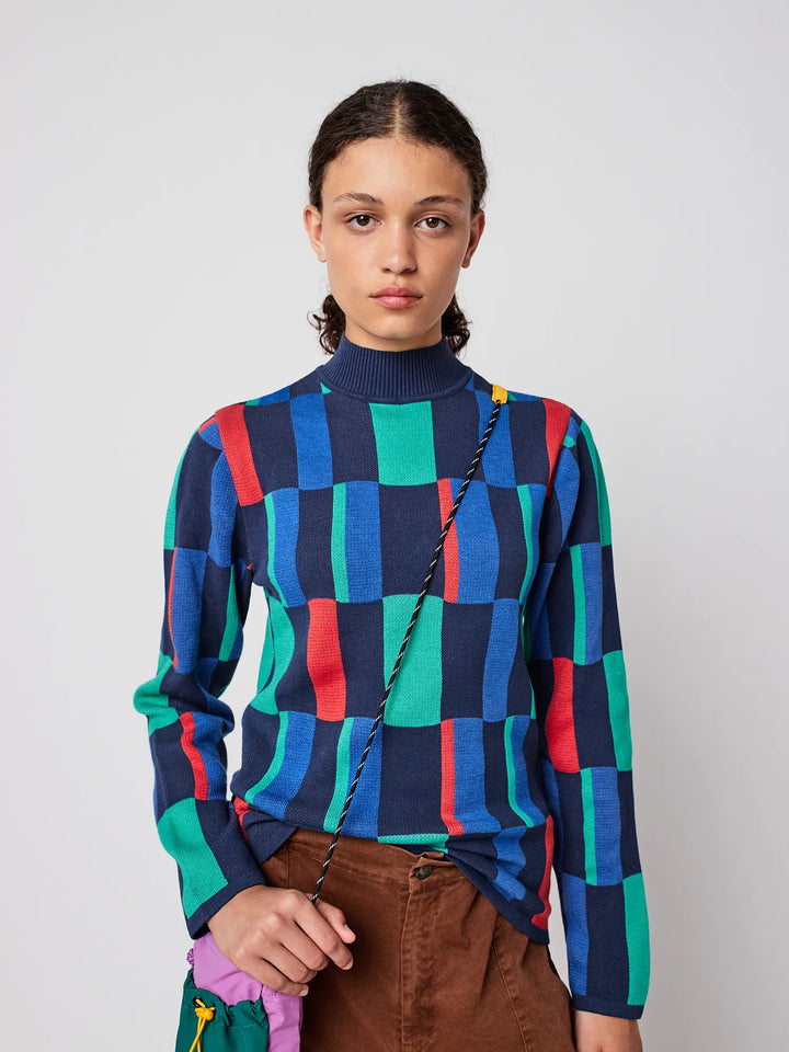 Geometric jacquard turtleneck jumper
