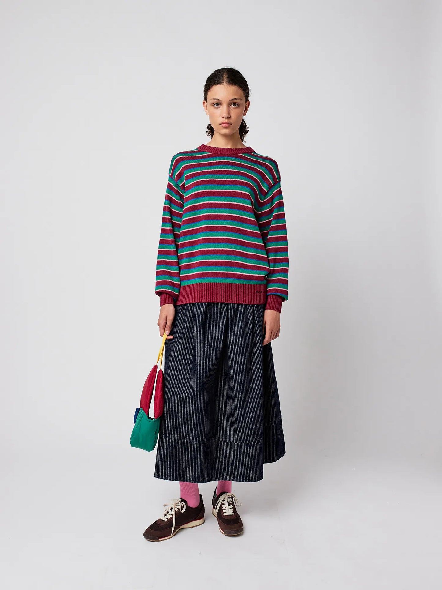 Taillierter Baumwollpullover mit Streifen