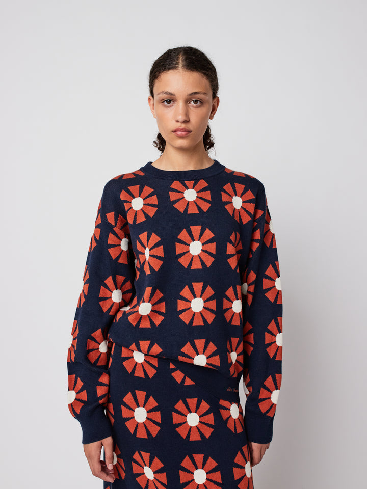 Flower jacquard relaxed jumper