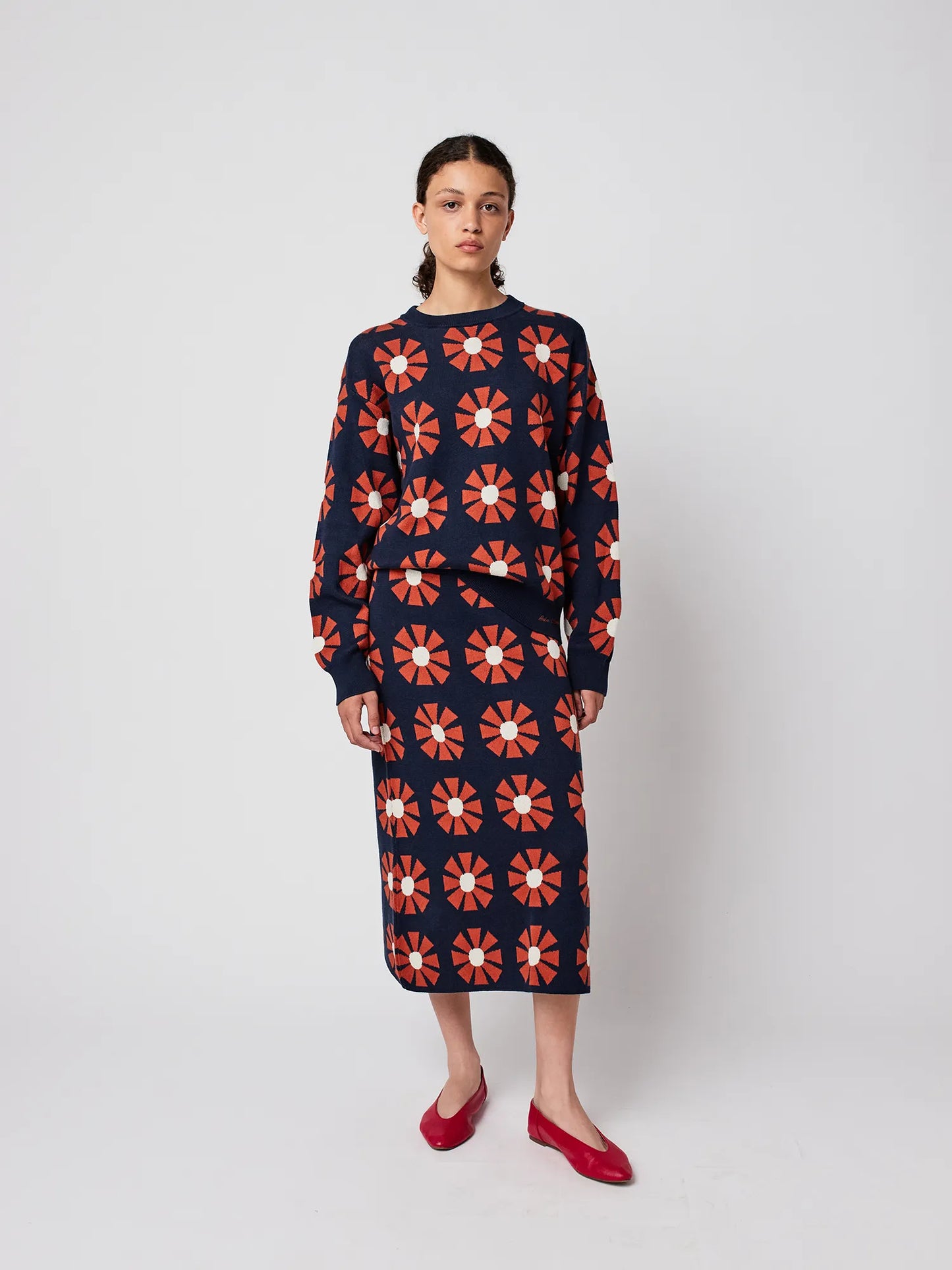 Flower jacquard relaxed jumper