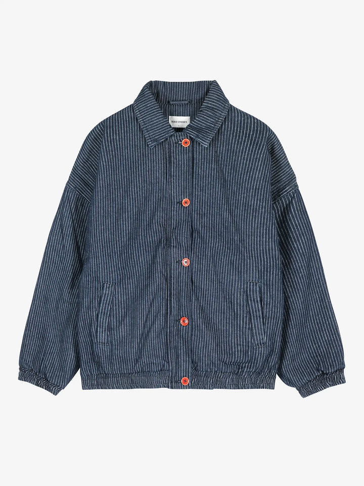Denim stripe bomber jacket