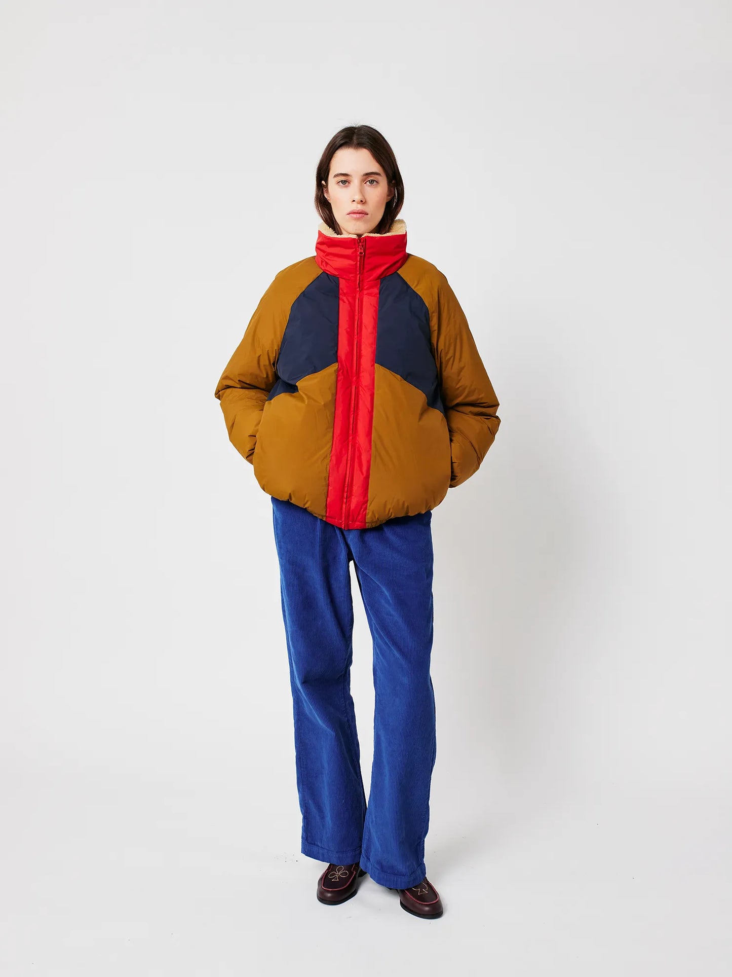 Color block ranglan sleeve padded puffer