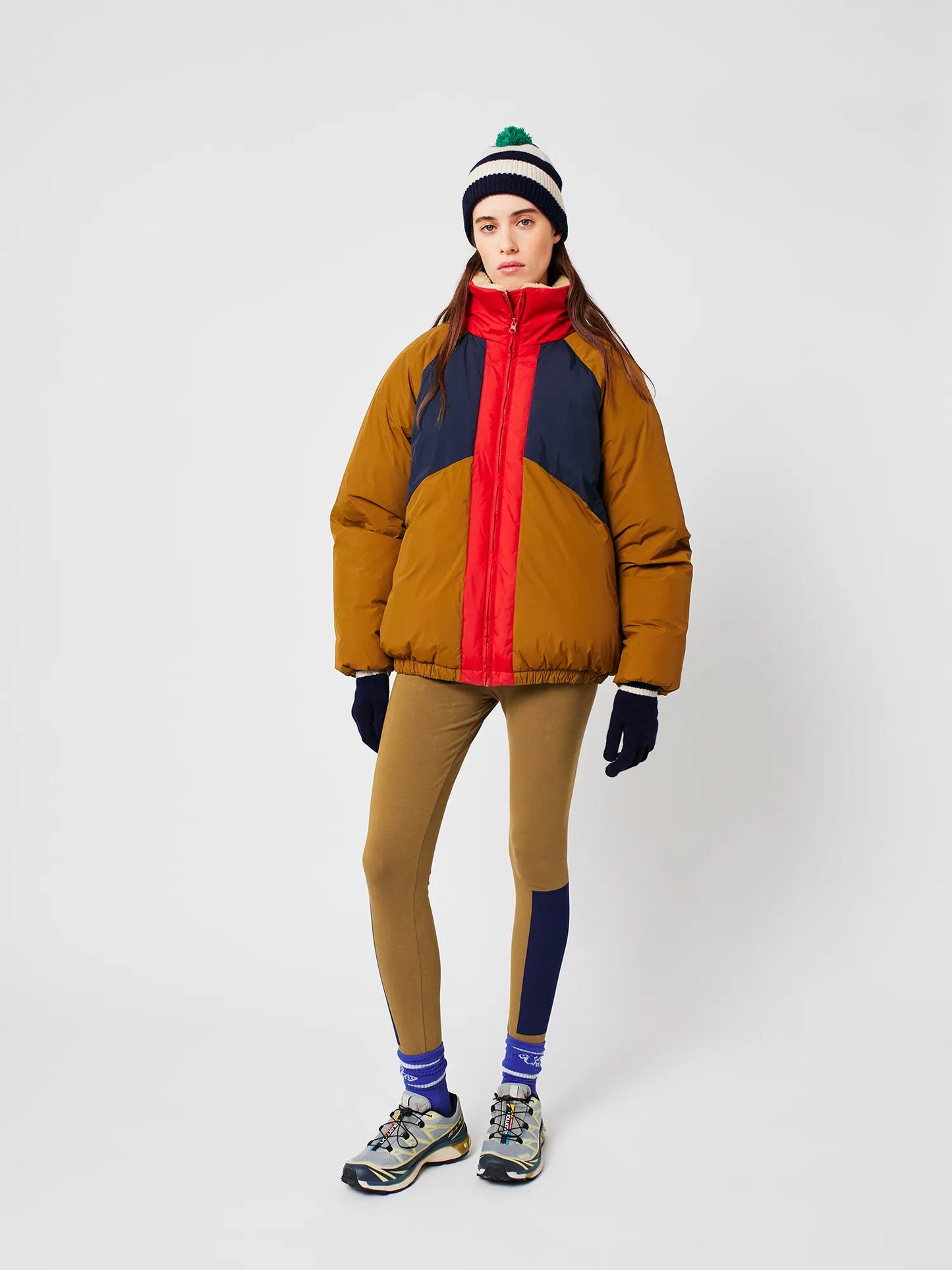 Color block ranglan sleeve padded puffer