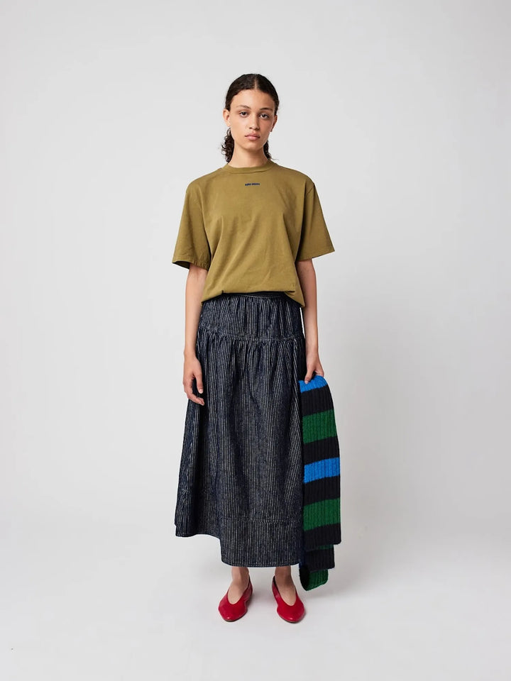 Denim skirt look