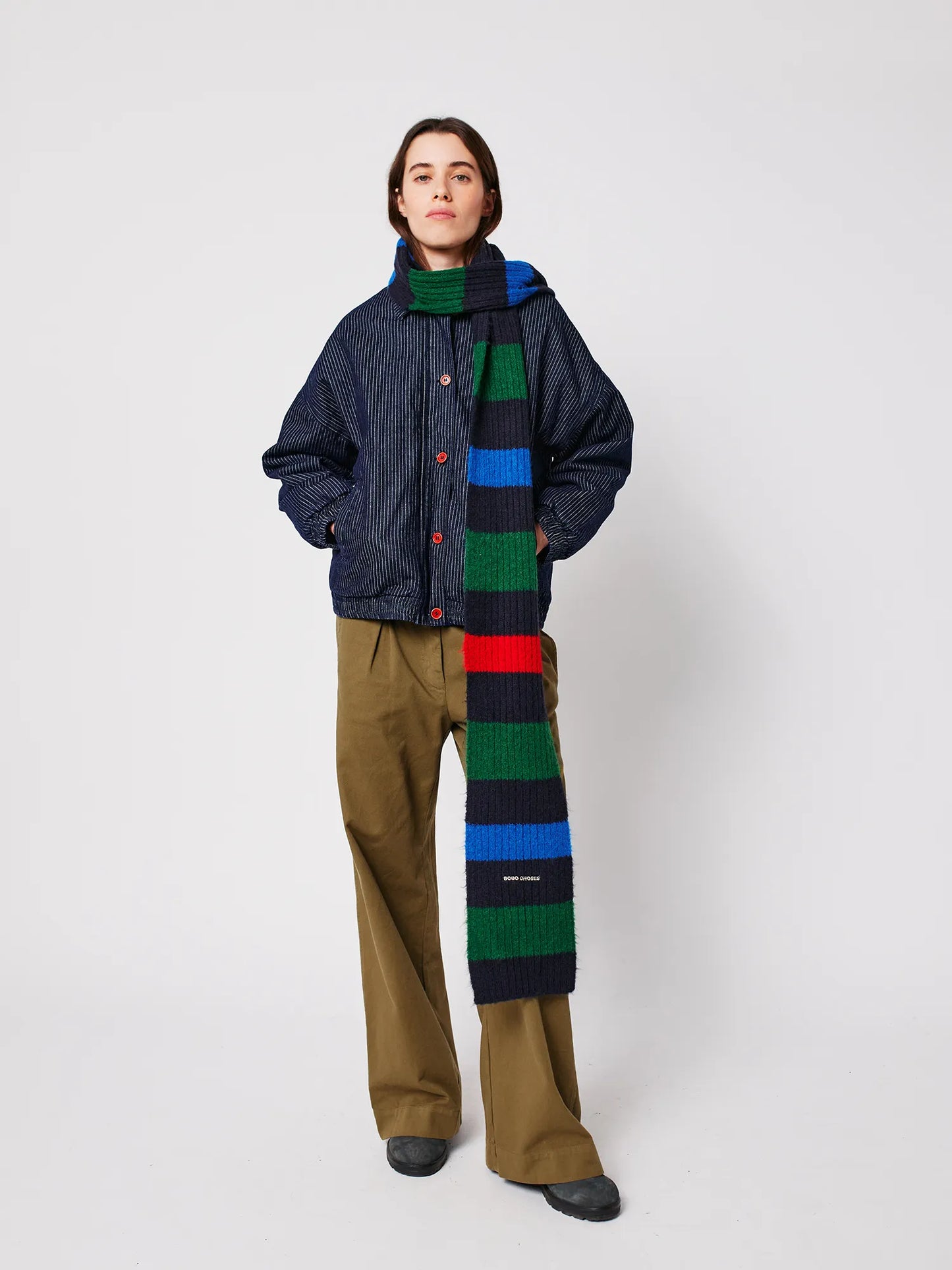 Striped knitted beanie & scarf set