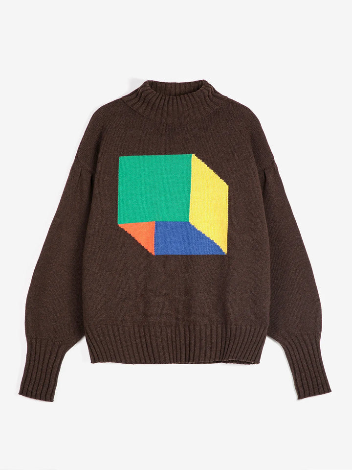 Color cube turtle neck jumper