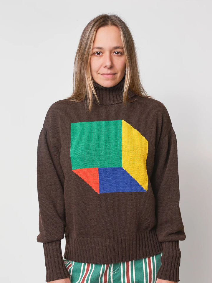 Color cube turtle neck jumper