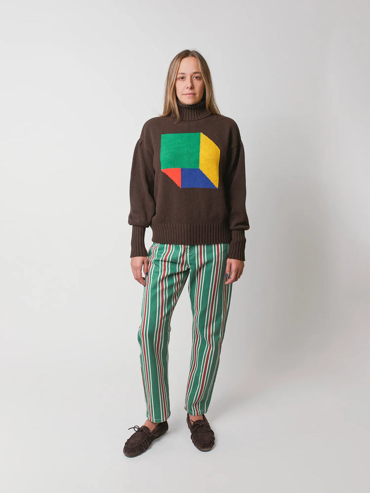 Color cube turtle neck jumper