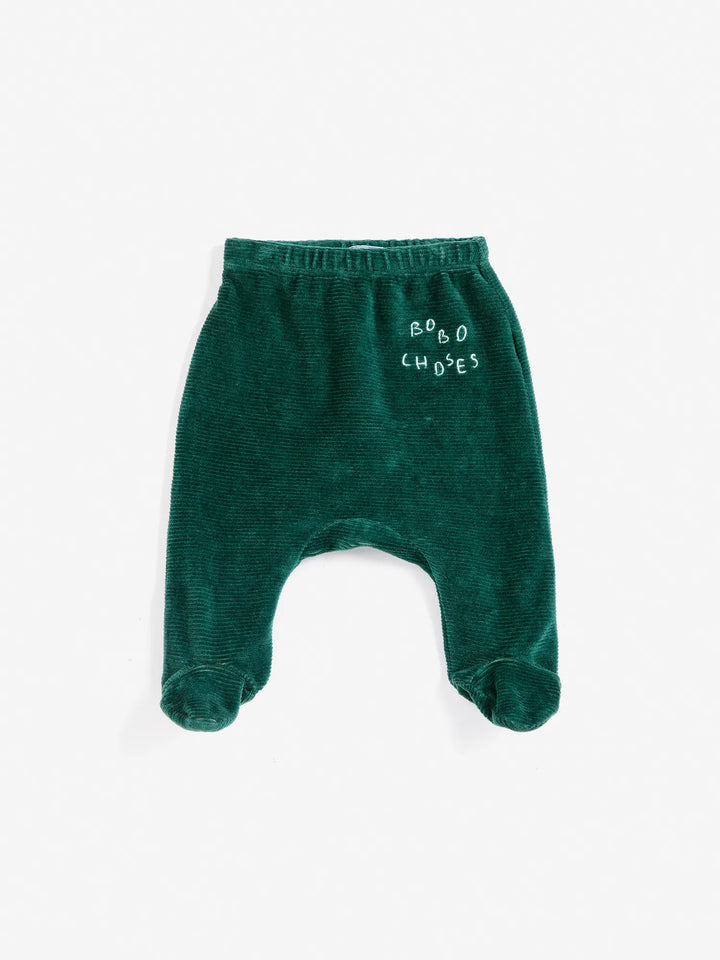 Leggings de terciopelo verde con pies Bobo Chose