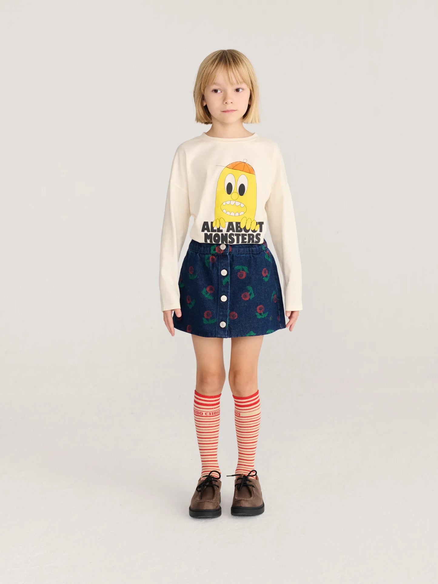 Stamp Bloom all over denim skirt
