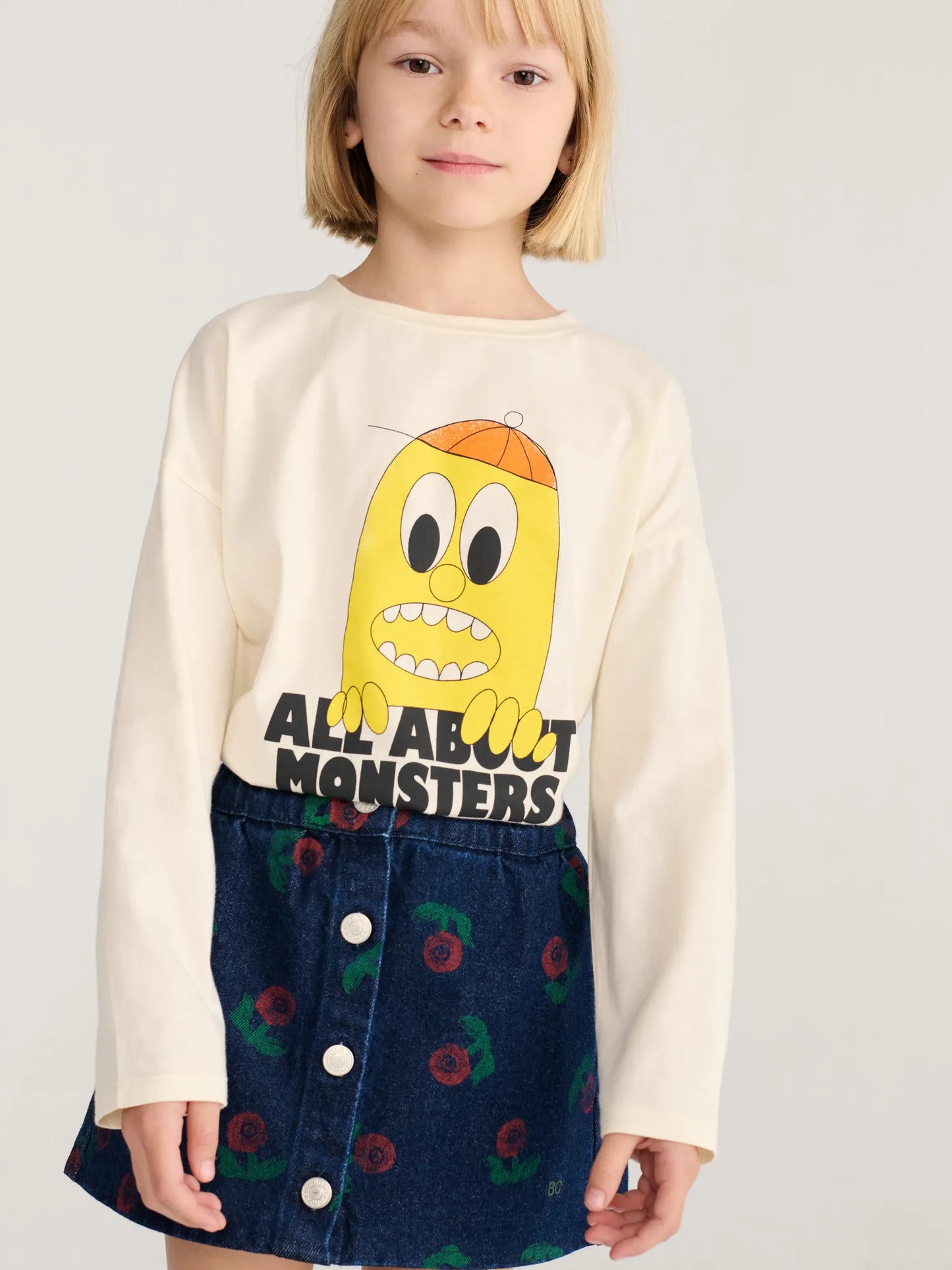 Stamp Bloom all over denim skirt