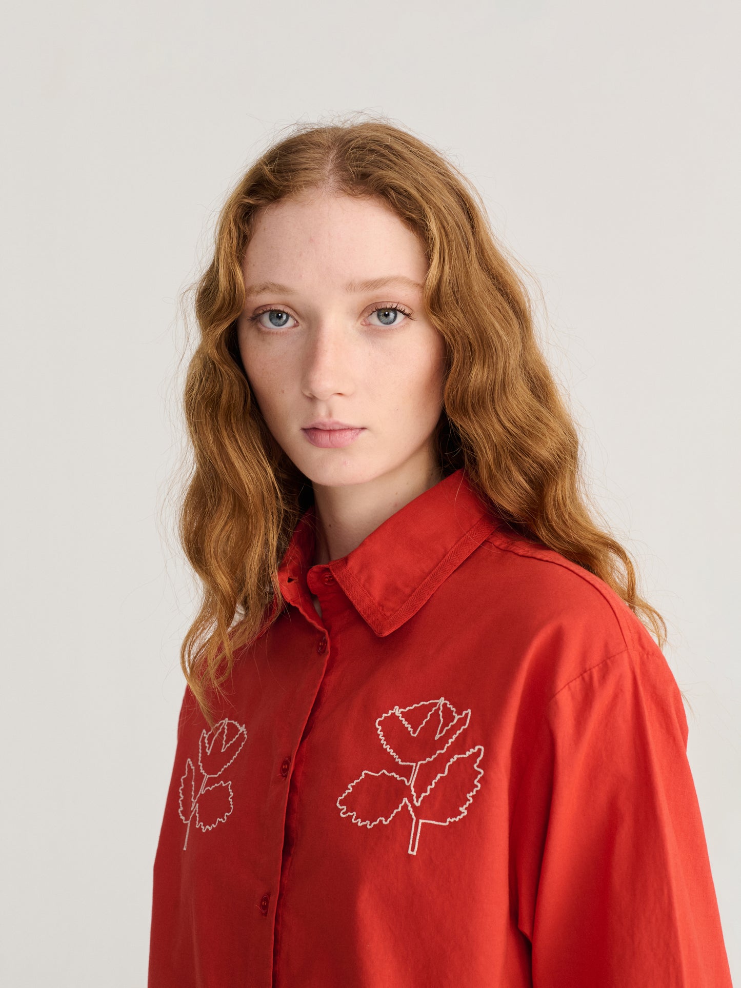 Vibrant Flower embroidery poplin shirt