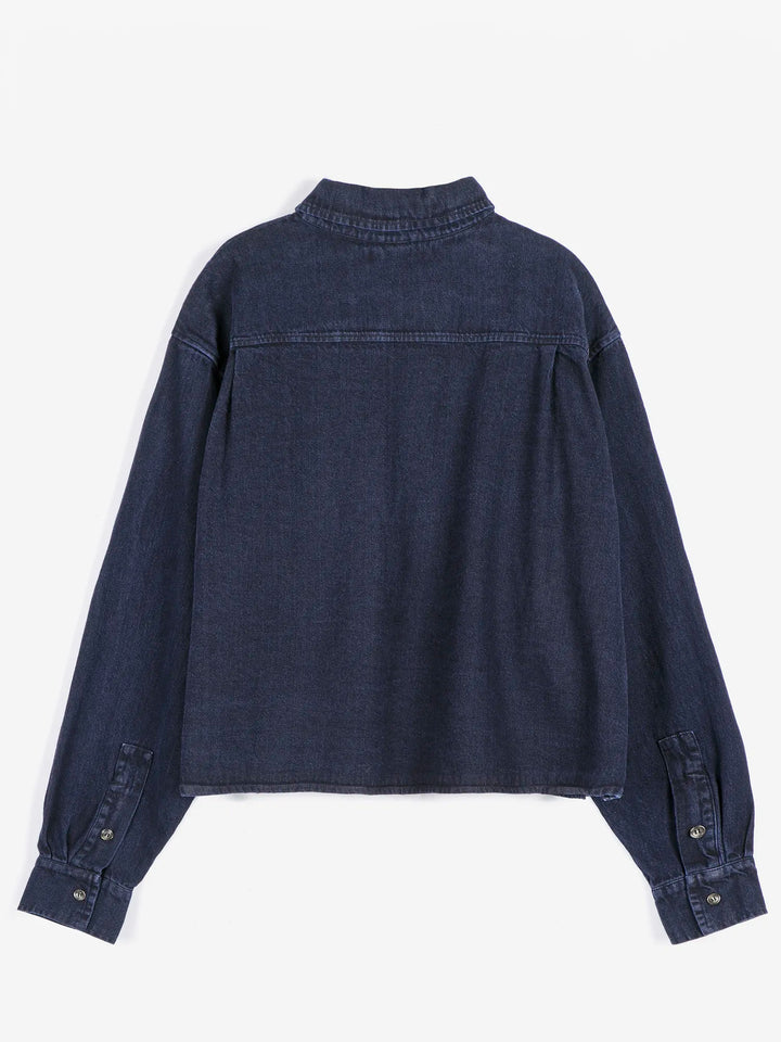 Big corduroy pockets light denim shirt