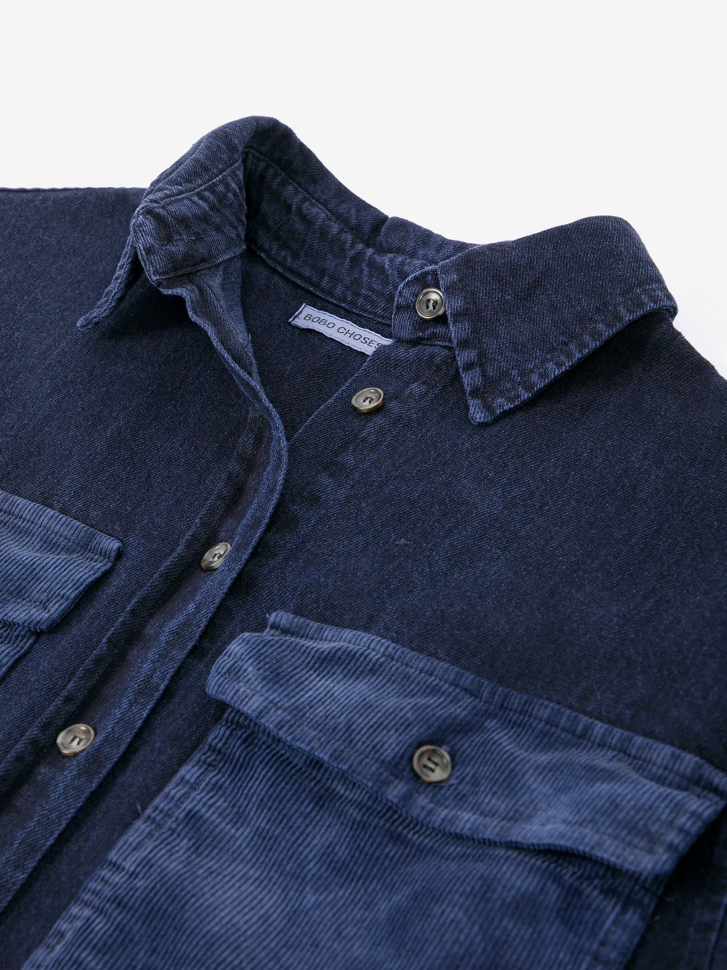 Big corduroy pockets light denim shirt