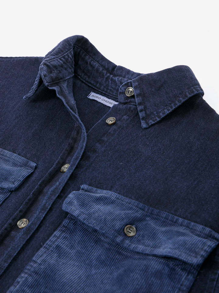 Big corduroy pockets light denim shirt