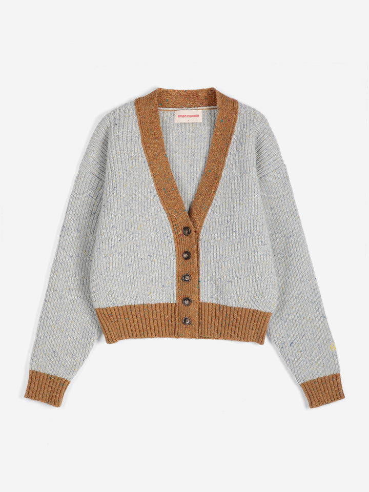 Color block wool blend V-cardigan