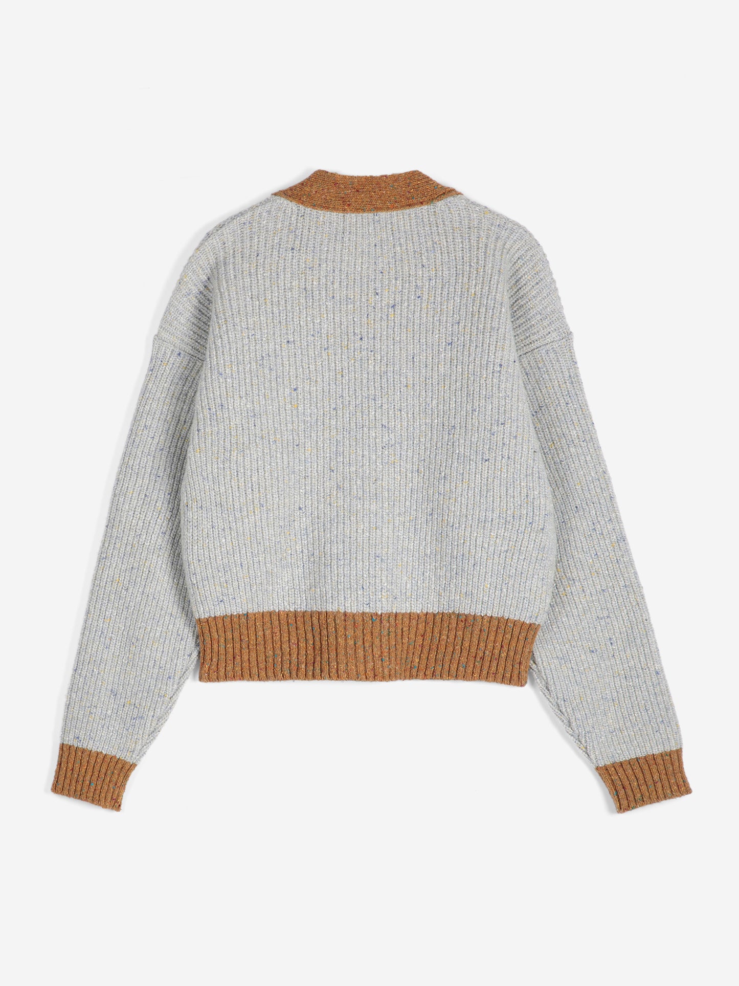 Color block wool blend V-cardigan