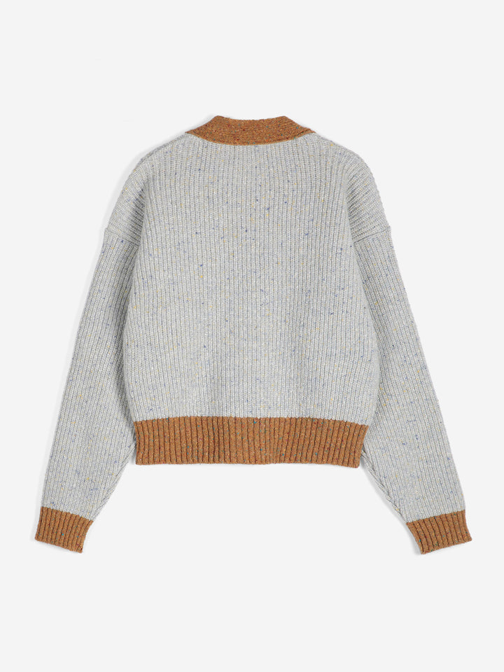 Color block wool blend V-cardigan