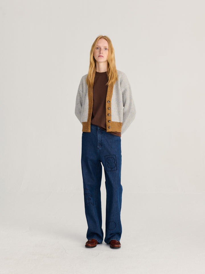 Color block wool blend V-cardigan