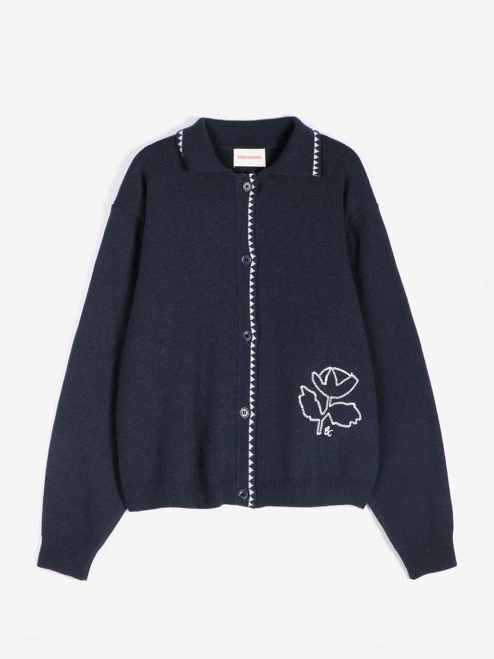 Vibrant Flower wool blend polo cardigan