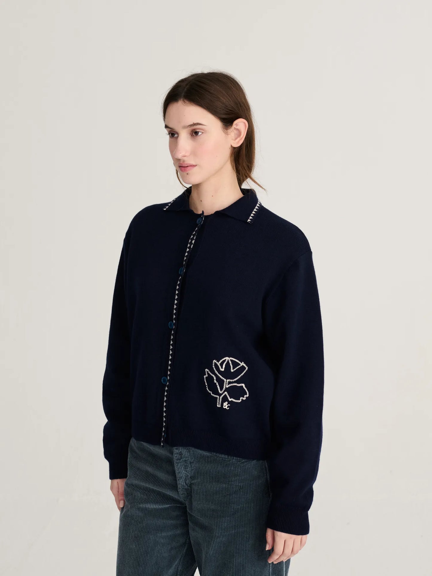 Vibrant Flower wool blend polo cardigan