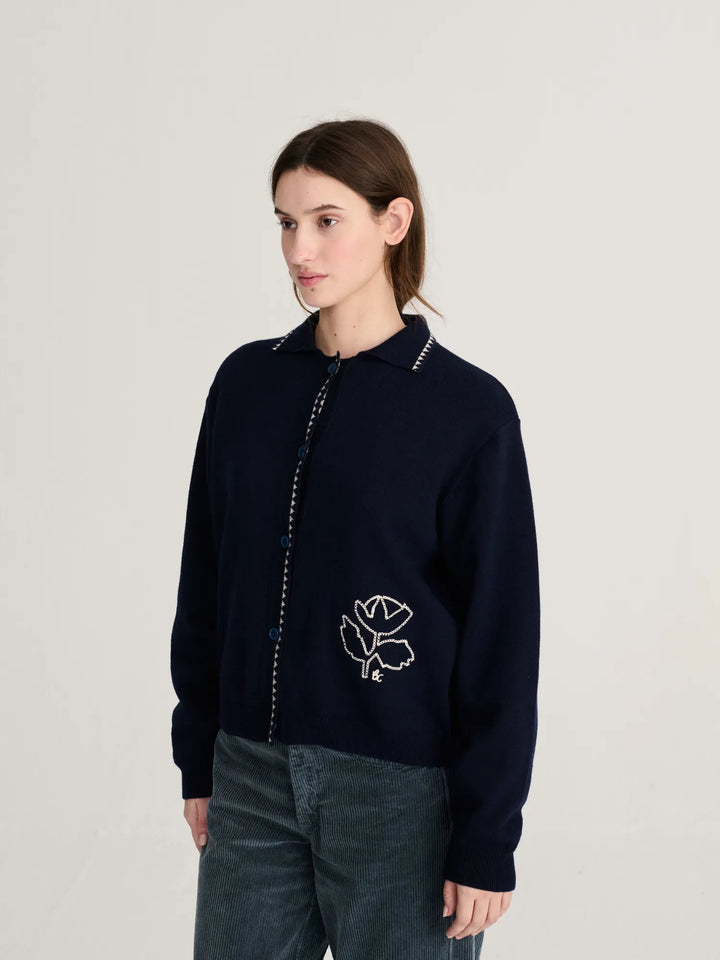 Vibrant Flower wool blend polo cardigan
