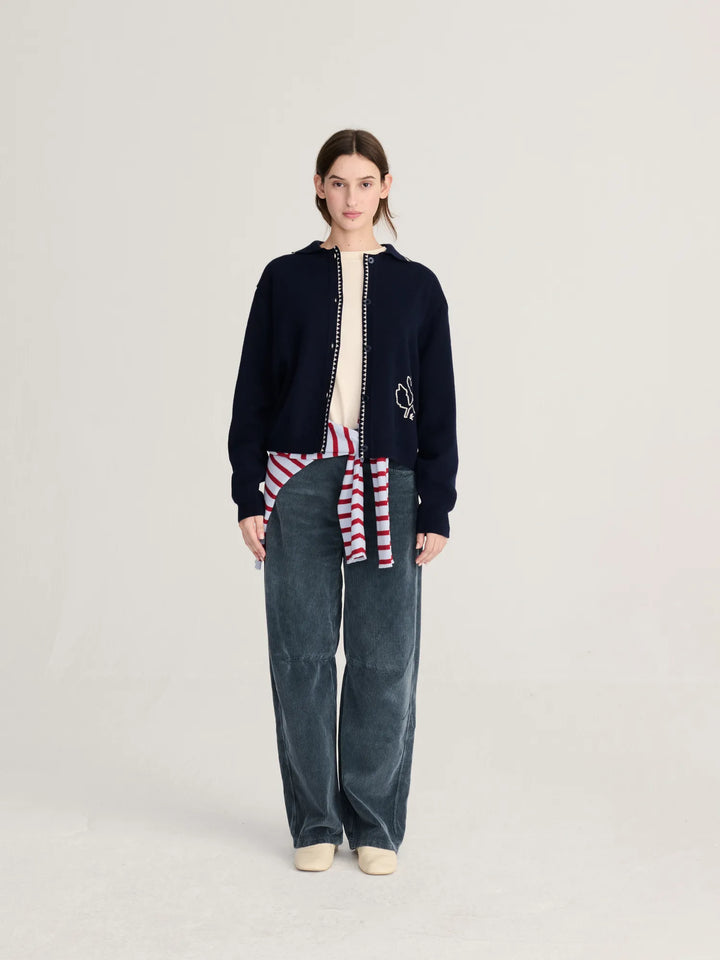 Vibrant Flower wool blend polo cardigan