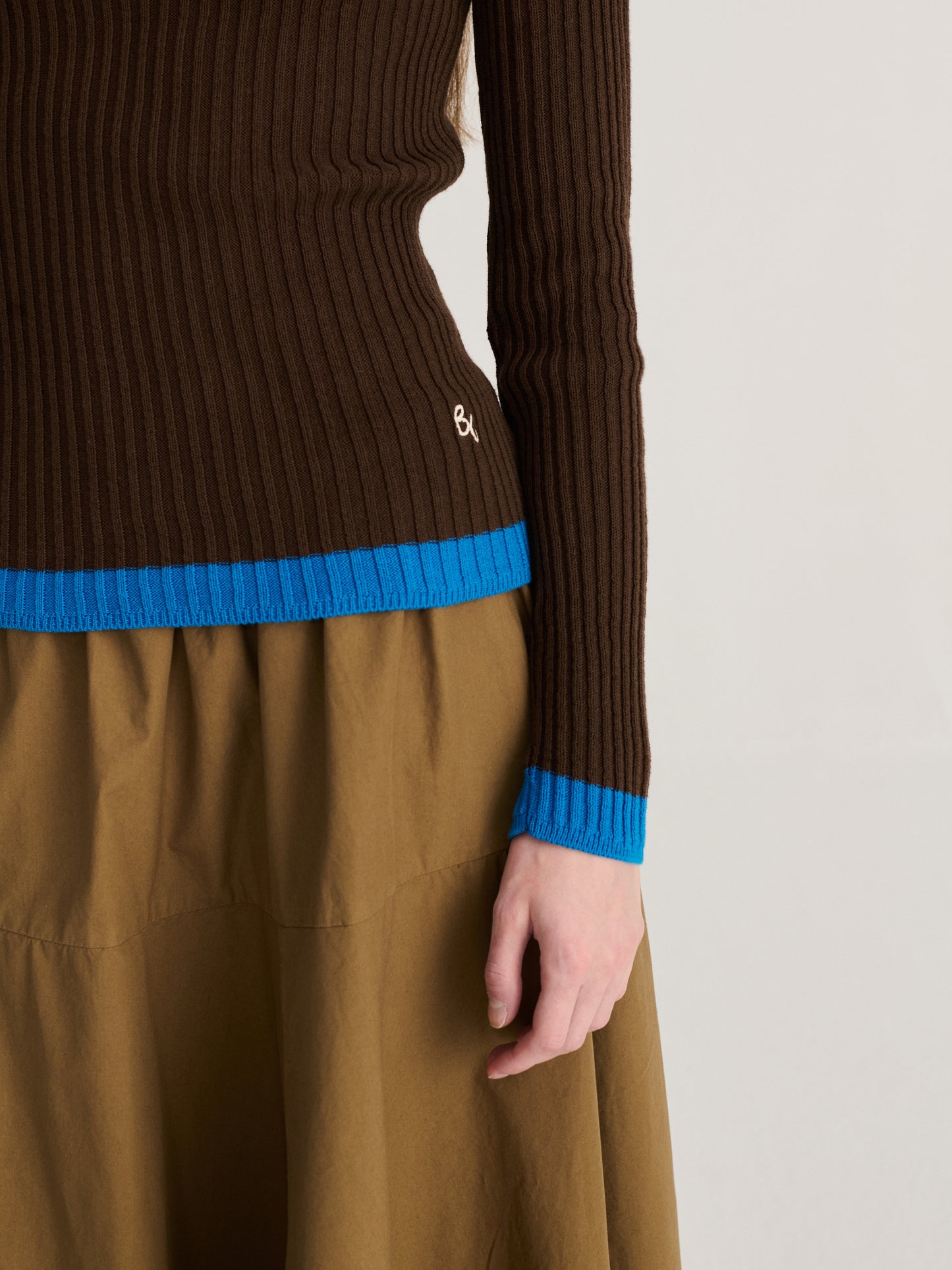 Color block cotton turtleneck jumper