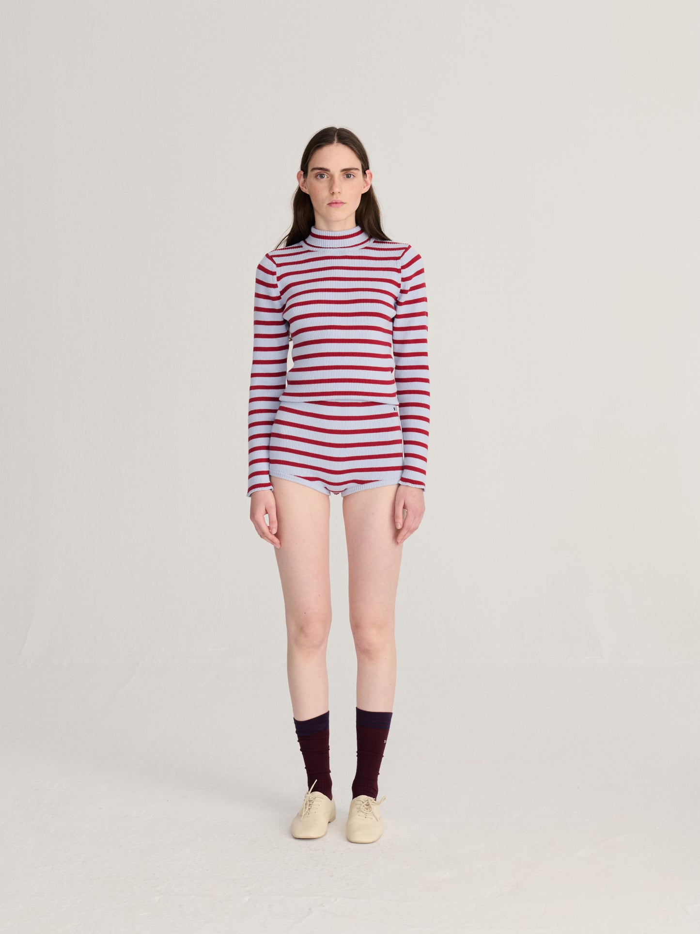 Jersey de cuello alto de mezcla de lana y algodón a rayas