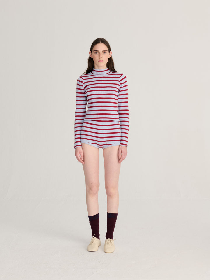 Striped turtleneck wool-cotton jumper
