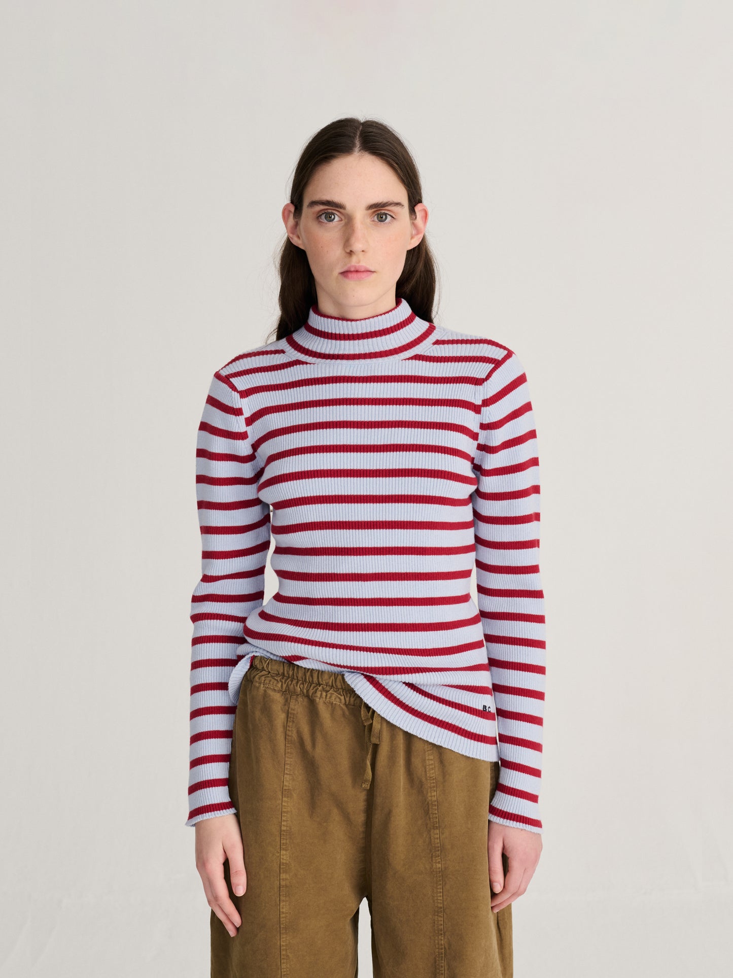 Jersey de cuello alto de mezcla de lana y algodón a rayas
