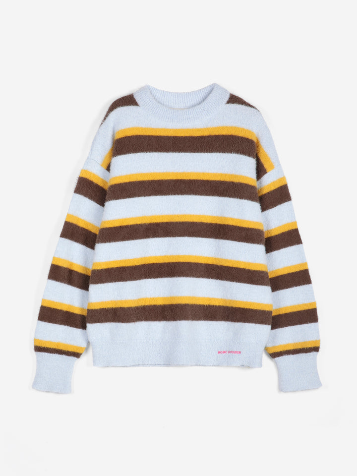Striped hairy yarn wool blend jumper