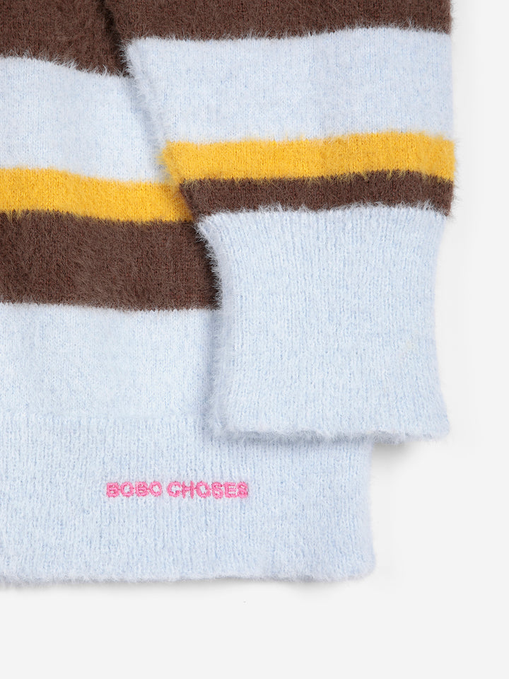 Striped hairy yarn wool blend jumper