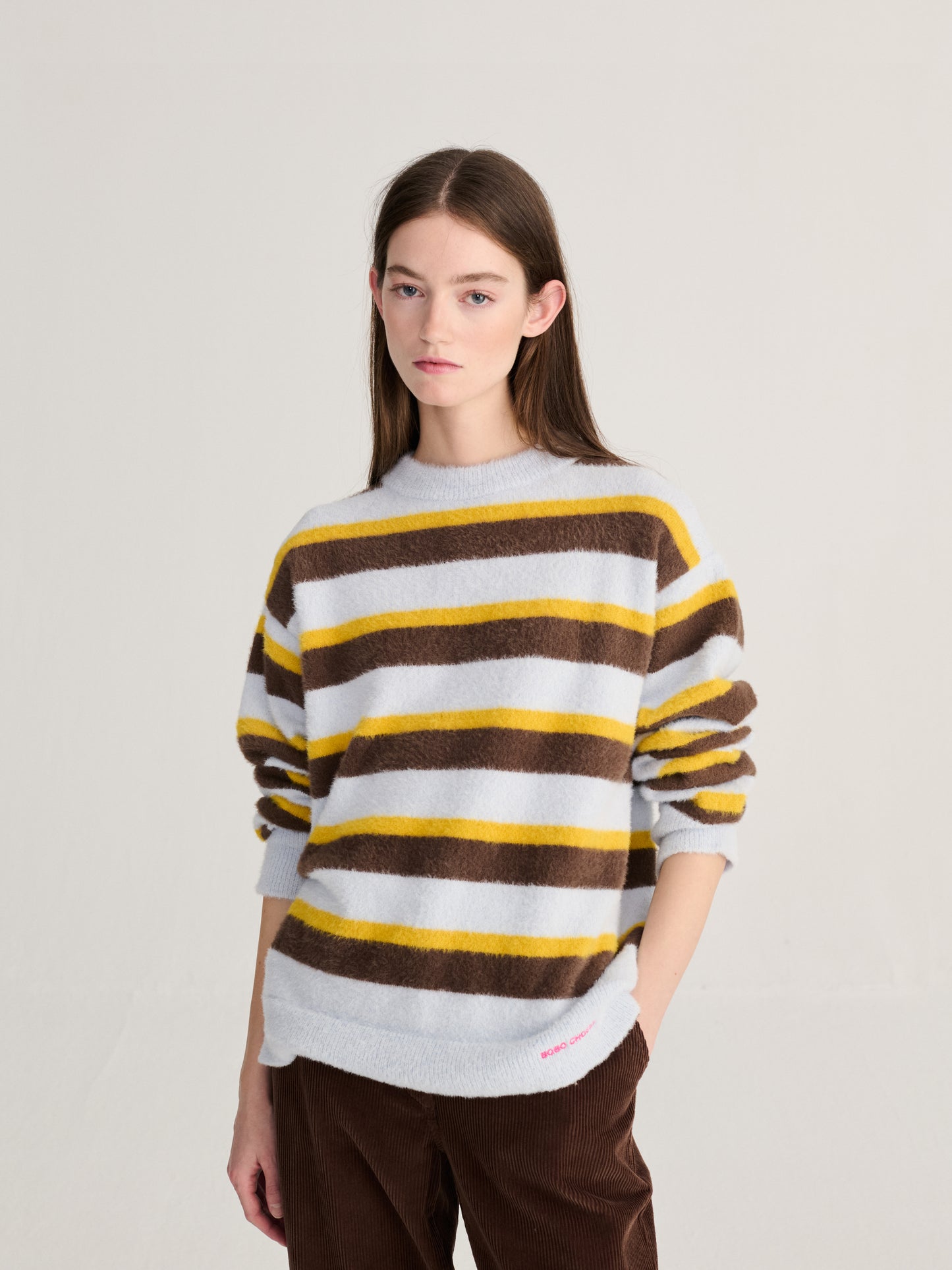 Striped hairy yarn wool blend jumper