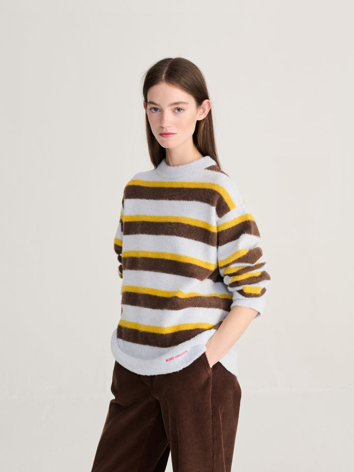 Striped hairy yarn wool blend jumper