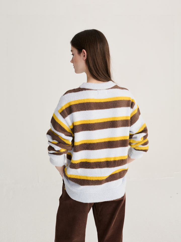 Striped hairy yarn wool blend jumper