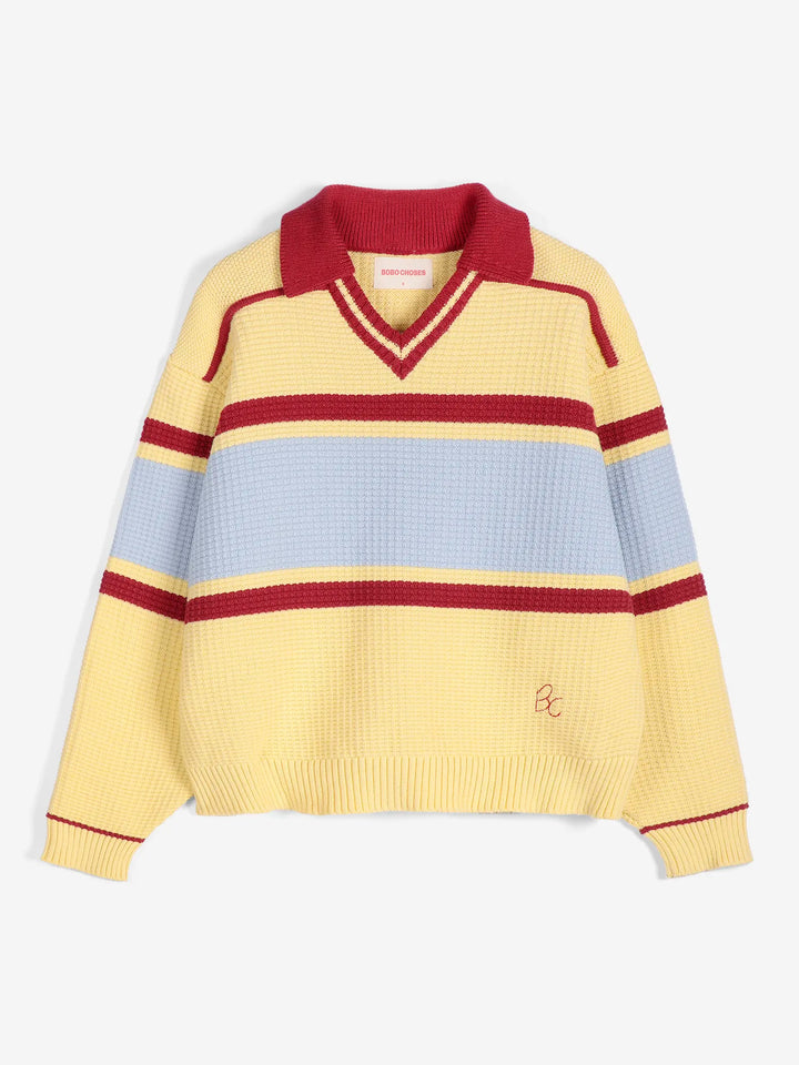 Structured wool-cotton polo jumper