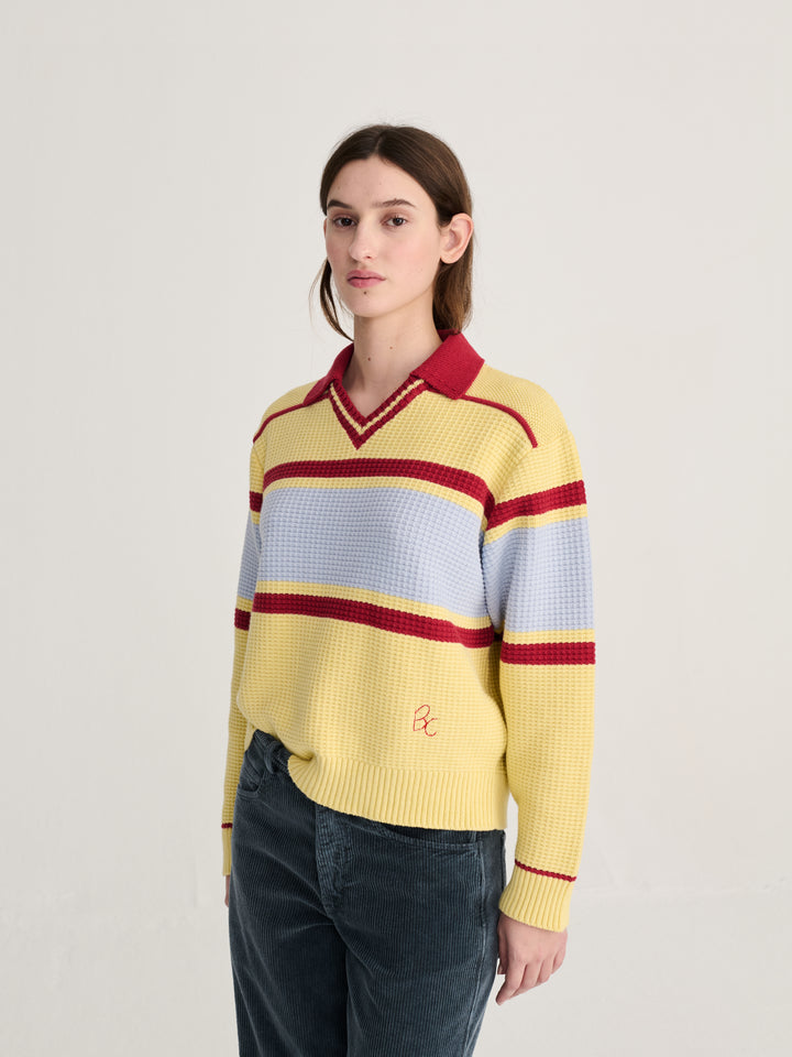 Structured wool-cotton polo jumper