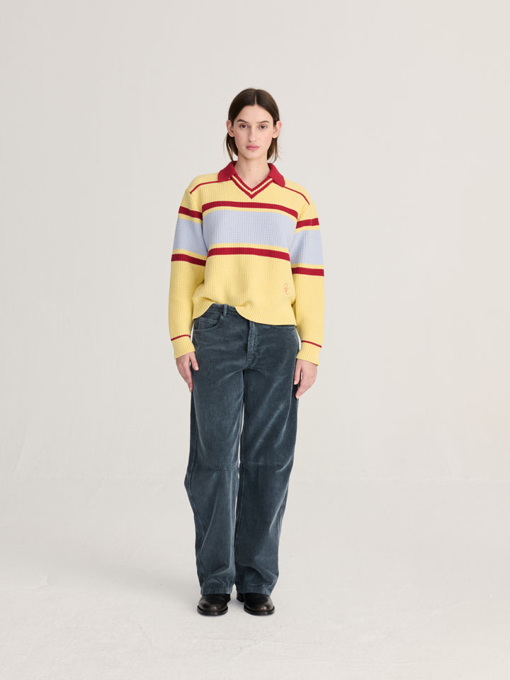 Structured wool-cotton polo jumper