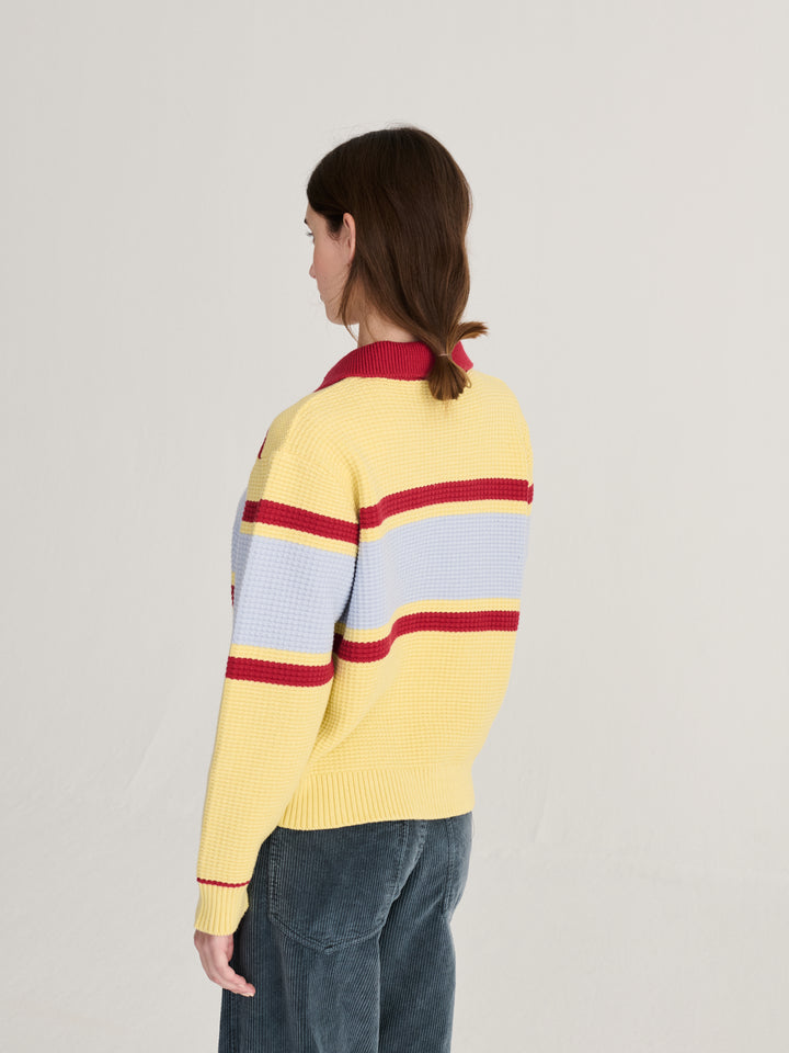 Structured wool-cotton polo jumper