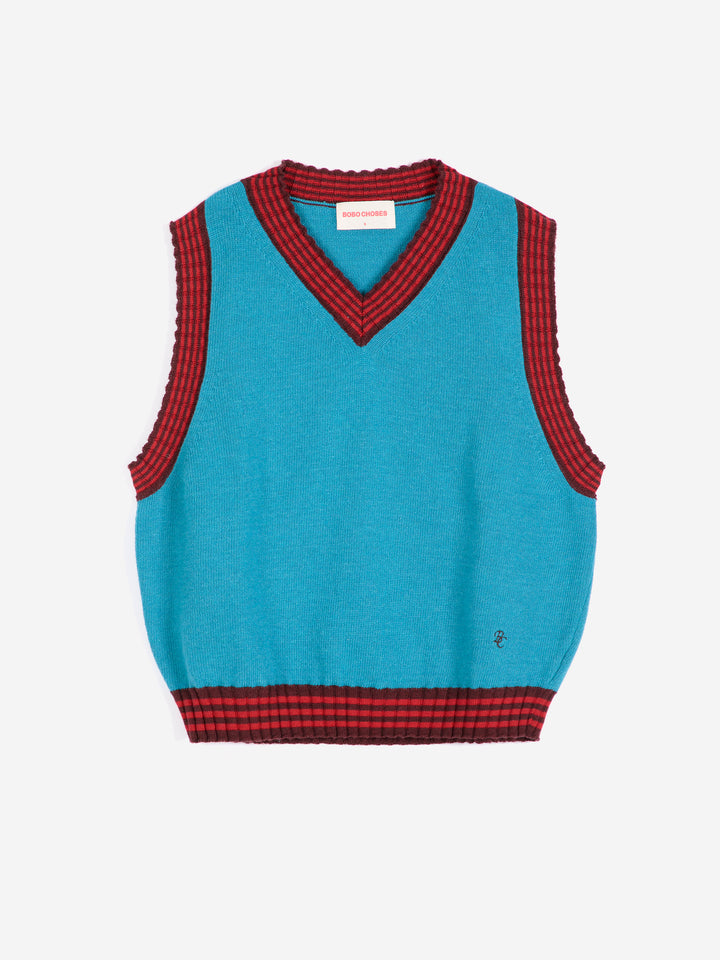 Striped knitted wool blend vest