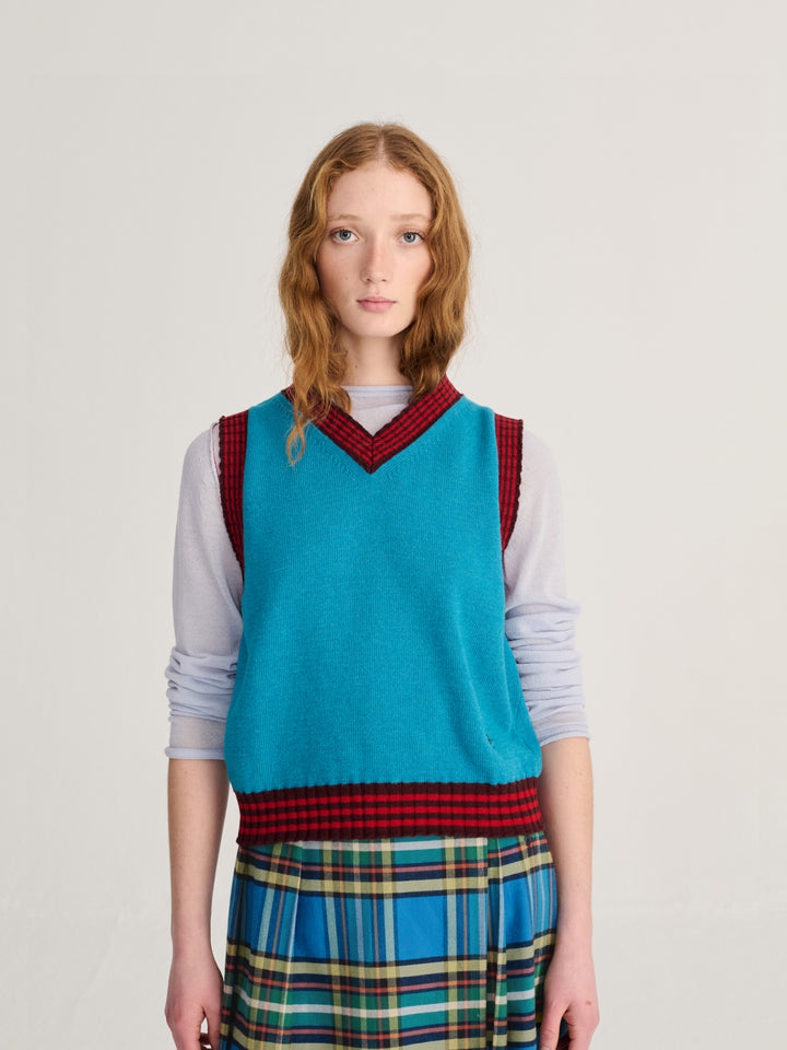 Striped knitted wool blend vest