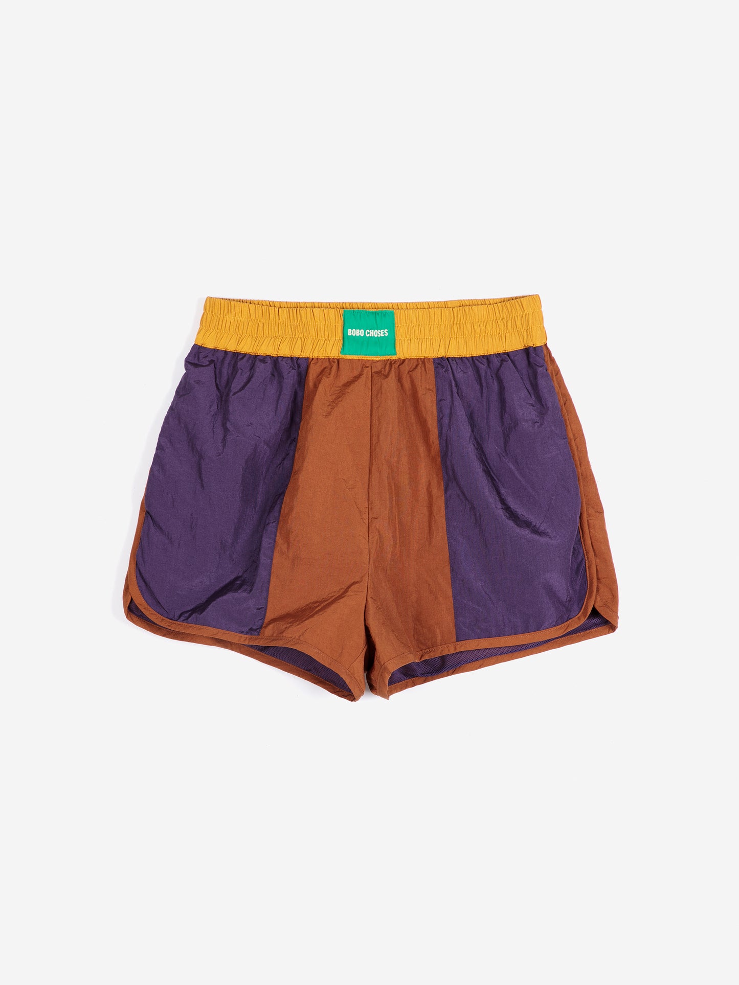 Shiny color block nylon shorts