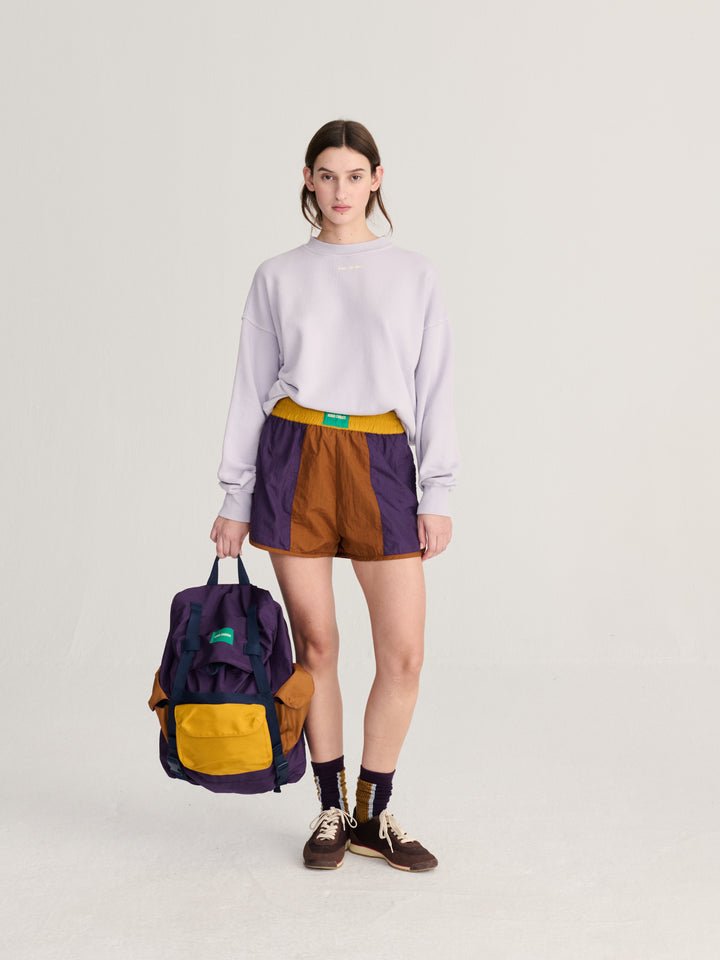 Shiny color block nylon shorts