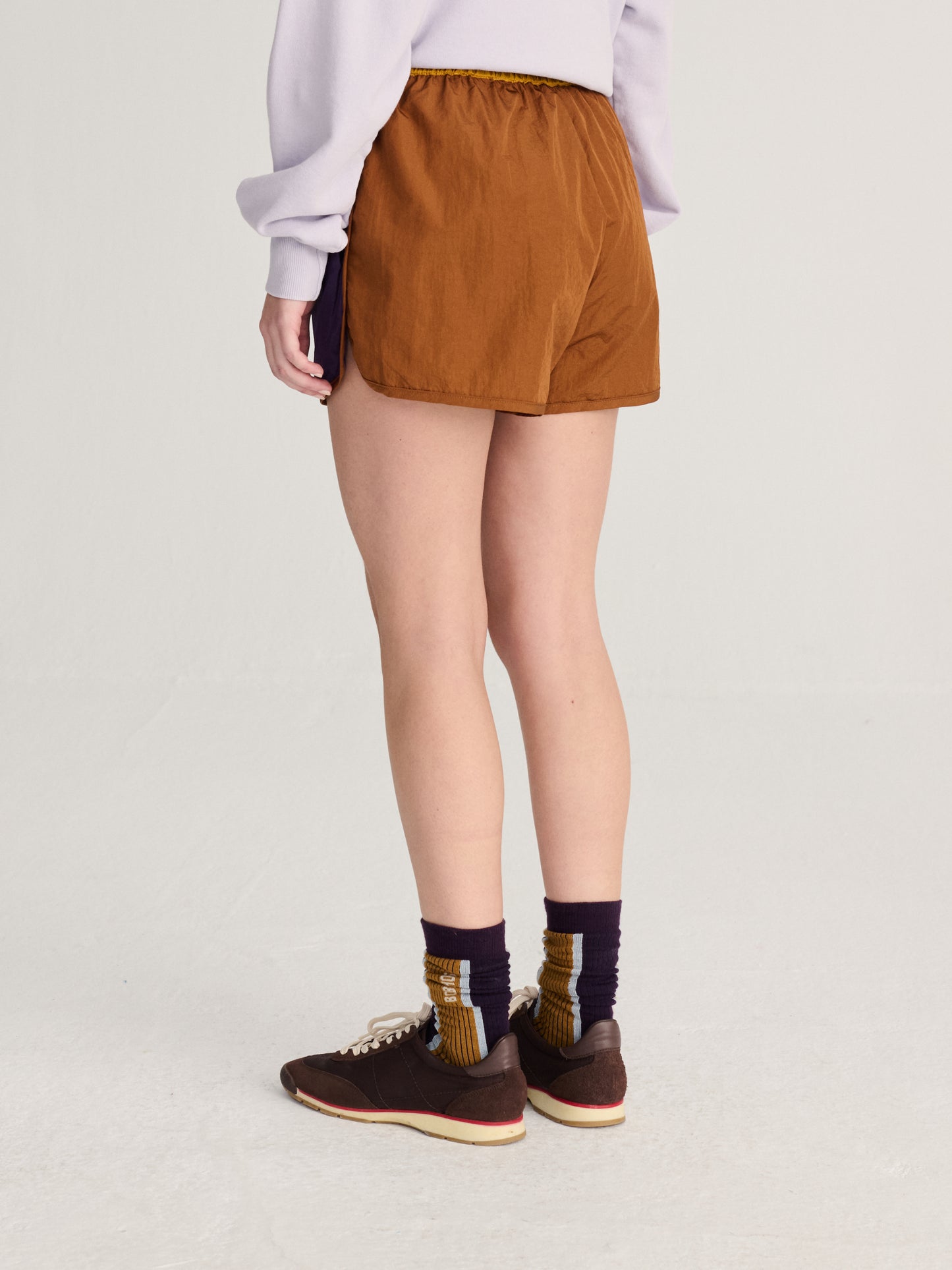 Shiny color block nylon shorts