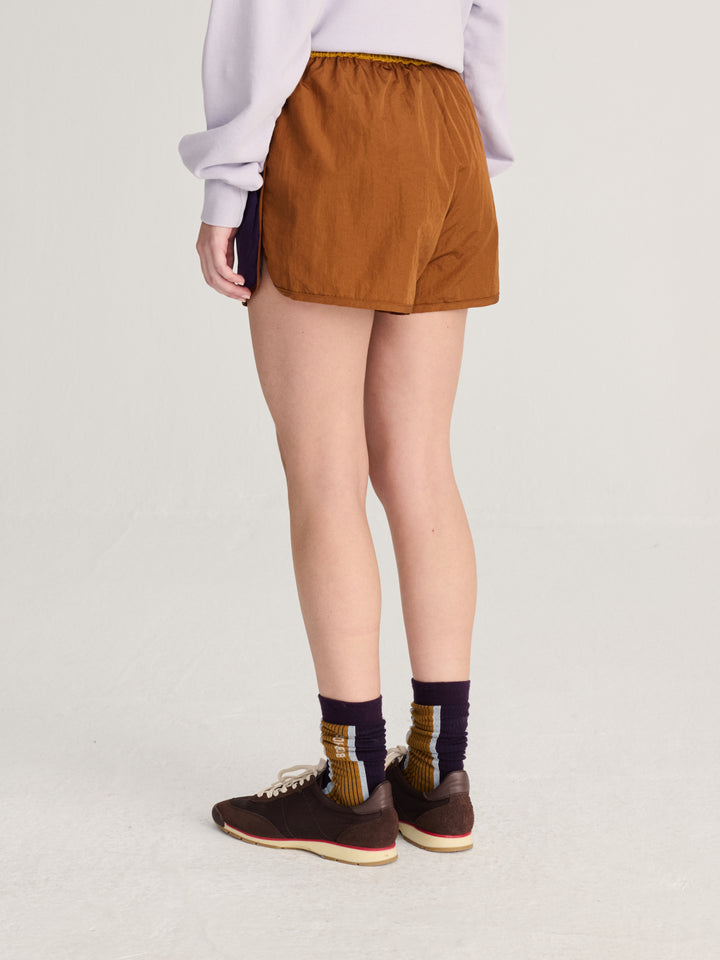 Shiny color block nylon shorts