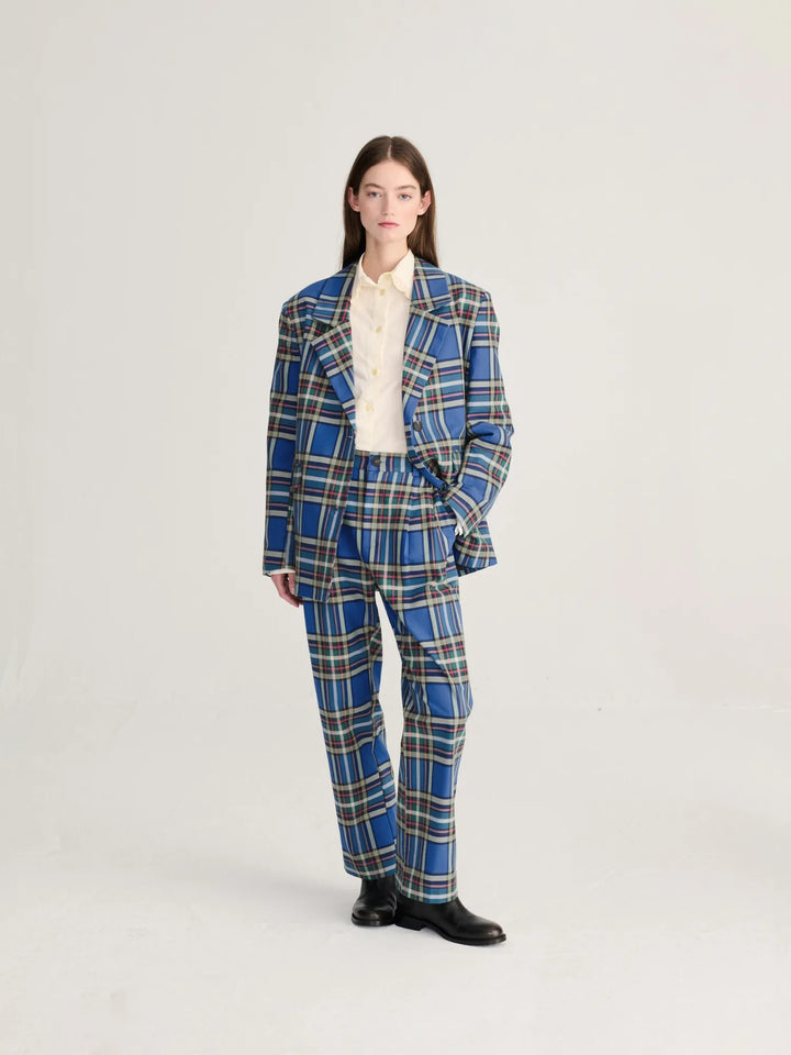 Tartan flannel pleated pants