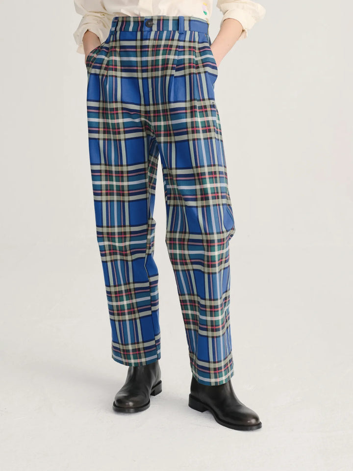 Tartan flannel pleated pants