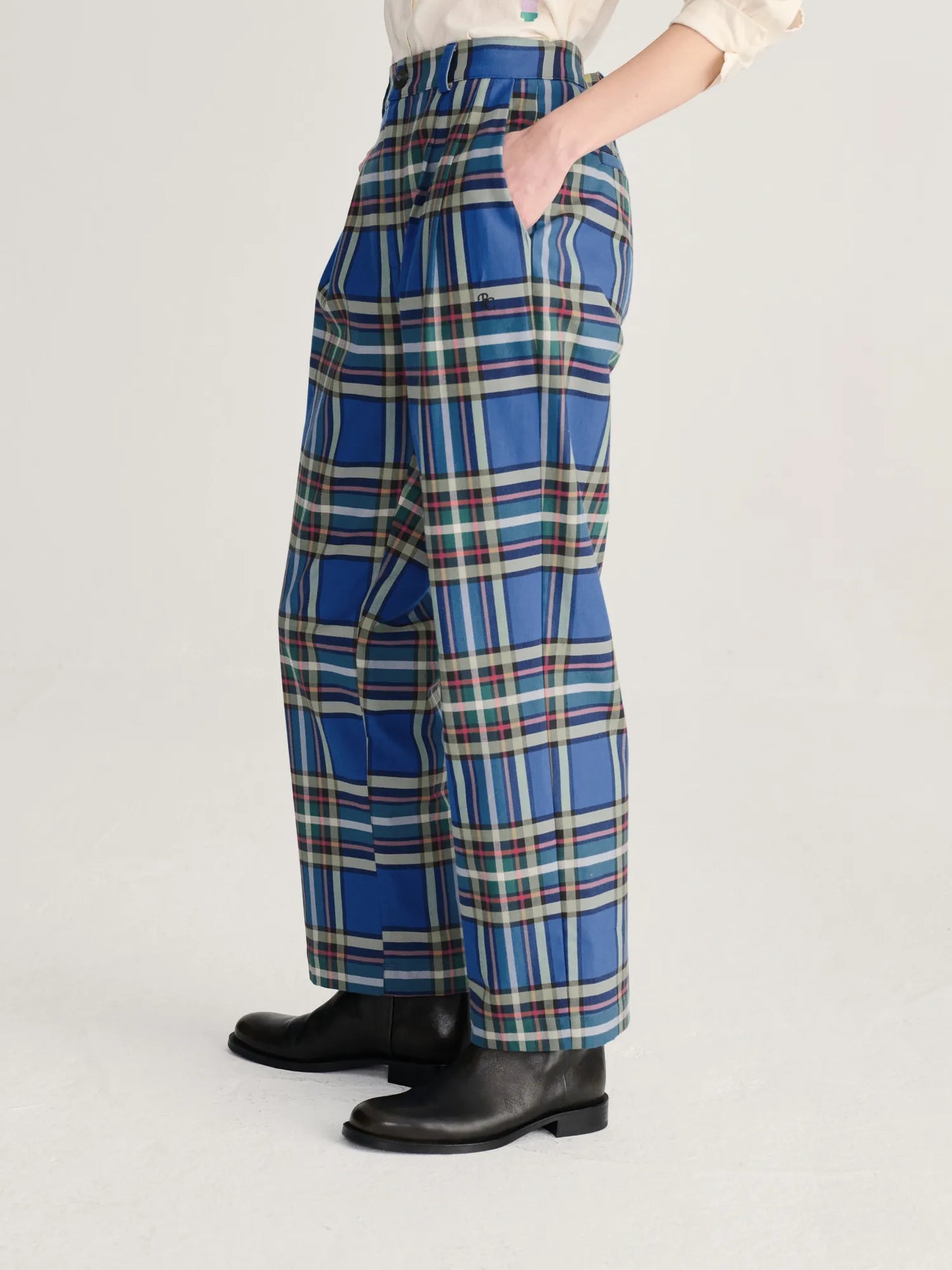 Tartan flannel pleated pants