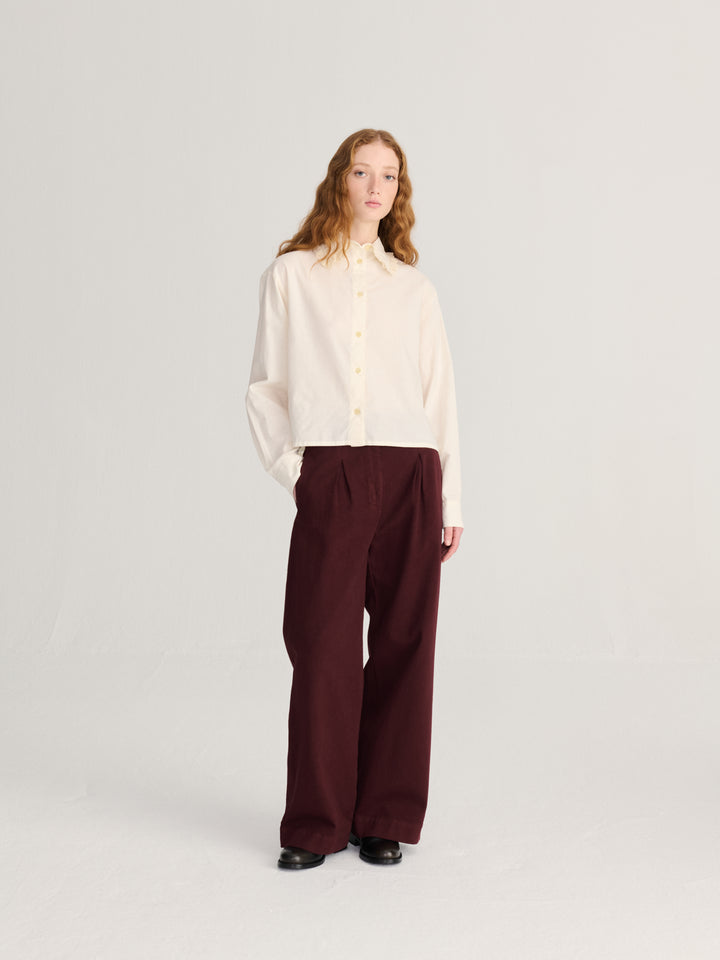 Pleated twill wide-leg pants